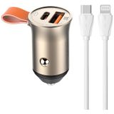 LDNIO C509Q Car Charger with Dual USB + USB-C Ports, 30W Output and USB-C to Lightning Cable (Gold)