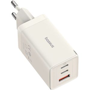 Baseus GaN5 Wall Charger with 2x USB-C, 1x USB, 65W Power Output and 1m Cable (White)