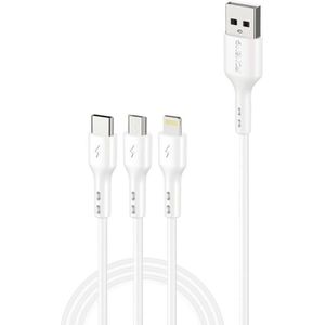 Foneng X36 Triple USB-C/Lightning/Micro USB Cable, 2.4A, 2m (White)