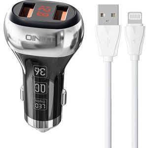 LDNIO C2 Dual USB Car Charger with Lightning Cable