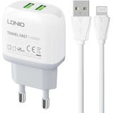 LDNIO A2219 Wall Charger with 2 USB Ports and a Lightning Cable