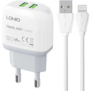 LDNIO A2219 Wall Charger with 2 USB Ports and a Lightning Cable