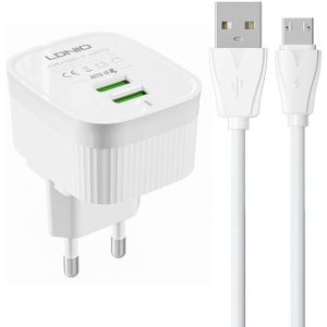 LDNIO A201 Wall Charger with 2 USB Ports and MicroUSB Cable