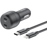 Budi 40W Dual USB-C Car Charger with Power Delivery and USB-C to Lightning Cable (Black)