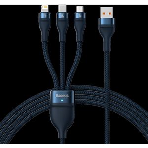 Baseus Flash Series USB 3-in-1 66W Charging Cable with USB-C, Micro and Lightning Connectors, 1.2m (Blue)