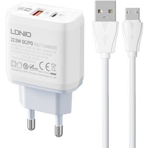 LDNIO A2421C USB, USB-C 22.5W Wall Charger plus MicroUSB Cable