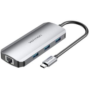 Vention Gray USB-C to HDMI Docking Station with 3x USB 3.0, RJ45, and 0.15m Power Delivery Cable (TOHHB)