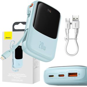 Baseus QPOW Pro 10000mAh 20W Power Bank with Lightning, USB-C, and USB Cables (Blue)