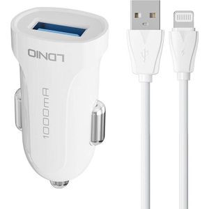 LDNIO DL-C17 12W Car Charger with 1x USB and Lightning Cable (White)