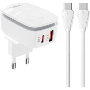 LDNIO A2425C Wall Charger with USB, USB-C, and USB-C to USB-C Cable