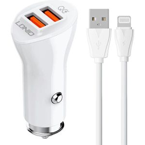 LDNIO C511Q Car Charger with 2 USB Ports and Lightning Cable