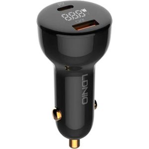 LDNIO C101 Car Charger with Dual USB and USB-C Ports, 100W Output, and USB to Lightning Cable (Black)