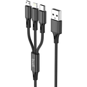 Budi 3-in-1 USB-C/Lightning/Micro USB Cable, 1 Meter (Black)