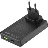 Universal Wall Charger with USB and USB-C, 65W Power Delivery and European/British/American/Australian Adapters (Black), by Budi