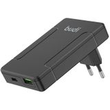 Universal Wall Charger with USB and USB-C, 65W Power Delivery and European/British/American/Australian Adapters (Black), by Budi