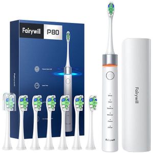 FairyWill FW-P80 sonic toothbrush with tip set and case (White)