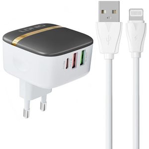 LDNIO A3513Q 2USB Wall Charger with USB-C 32W and Lightning Cable