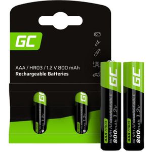 Green Cell Rechargeable Batteries Sticks 2x AAA HR03 800mAh