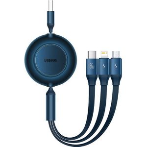 Baseus Bright Mirror 3, 66W/2A 1.1m Multi-USB 3-in-1 Cable for Micro USB/USB-C/Lightning (Blue)