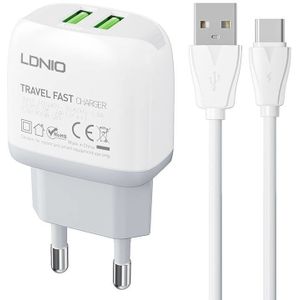 LDNIO A2219 Wall Charger with 2 USB Ports and USB-C Cable