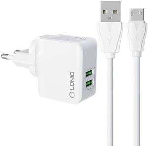 LDNIO A2203 Wall Charger with 2 USB Ports and a MicroUSB Cable