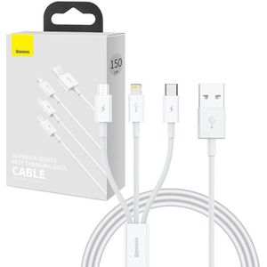 Baseus Superior Quick Charge 3.5A USB to M+L+C Data Cable (1m - White)