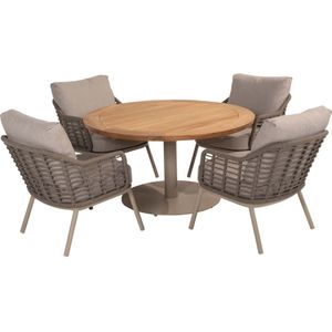 4 Seasons Outdoor  Taste 4SO Puglia low dining stoel + Saba low dining teak tafel 130 Ø cm latte