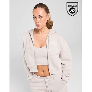 New Balance Script Crop Full Zip Hoodie, Beige