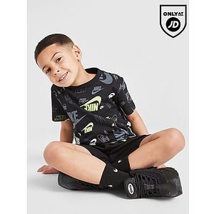 Nike All Over Print Crew T-Shirt/Shorts Set Children, Black