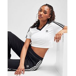 adidas Originals 3-Stripes V-Neck Football T-Shirt, White