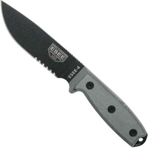 ESEE Model 4 serrated blade, grey handle 4S-MB-B met zwarte schede + clip en MOLLE-back