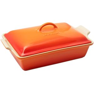 Le Creuset ovenschaal rechthoekig met deksel, 33 cm, oranje rood