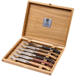 Claude Dozorme Laguiole Steakmesset 6-delig, verschillende houtsoorten