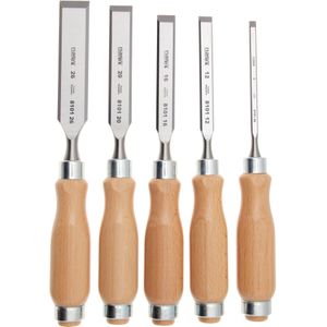 Narex Wood Line Profi Bevel Edge Chisel Set 863801, beitelset 6-12-16-20-26 mm in gereedschapsrol, 5-delig