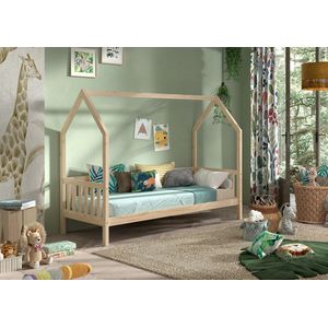 KidsOnly Cabane 90 x 200 cm Bed met Hekje Naturel