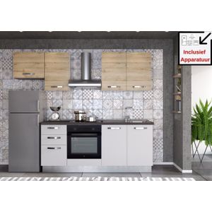 Ares Cucina Star 255 cm Keuken Lichtgrijs / Kadiz Eiken - Inclusief Apparatuur