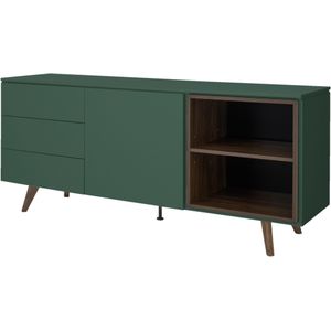 Tenzo Plain Dressoir 1-Deur en 3-Lades Groen/Walnoot