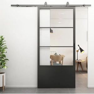 Loftdeur Stalen schuifdeur 3-vaks met kickplate helder glas Incl. schuifdeursysteem