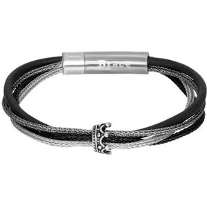 iXXXi Brace Armband met Kroontje Zilver / Zwart | 18 cm