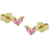 Karma Oorbellen Zirconia Double Pink Leaves Goud