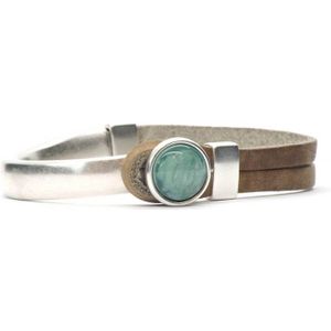 Qoss Taupe Armband Gwen Groene Bol - Maat XL