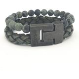 JOSH Heren Leren Armband met Natuursteen Groen | 24981-BRA