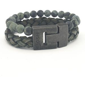 JOSH Heren Leren Armband met Natuursteen Groen | 24981-BRA