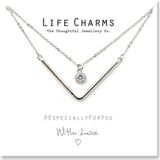 Life Charms Ketting met Giftbox Silver 2 Layer Chevron and a Crystal
