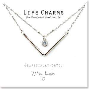 Life Charms Ketting met Giftbox Silver 2 Layer Chevron and a Crystal