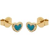 Karma Oorbellen Zirconia Turquoise Heart | Goud