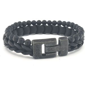 JOSH Heren Leren Armband met Natuursteen Mat Zwart | 24981-BRA