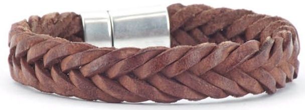 Qoss Heren Armband Gevlochten Leer Tom Bruin - Maat L