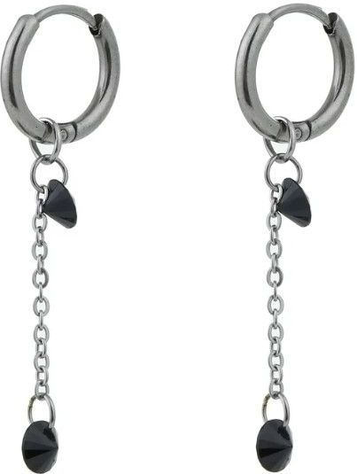 Go Dutch Label Oorringen met Kettinkje en Onyx Zilver