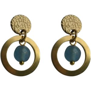 Flow Jewels Hang Oorbellen Fien Licht Blauw Steentje Goud